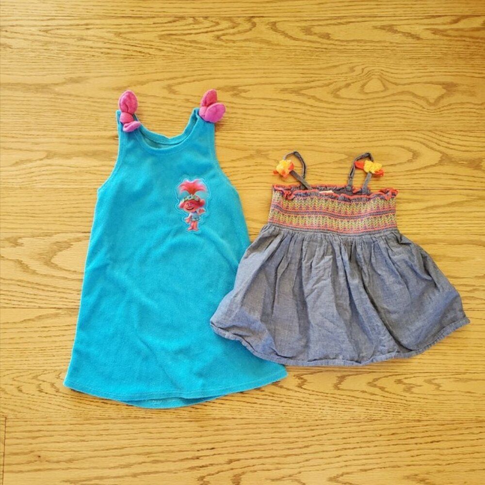 Lot of 2 Trolls and Cat & Jack Sleeveless Dresses 2T GUC, VGUC